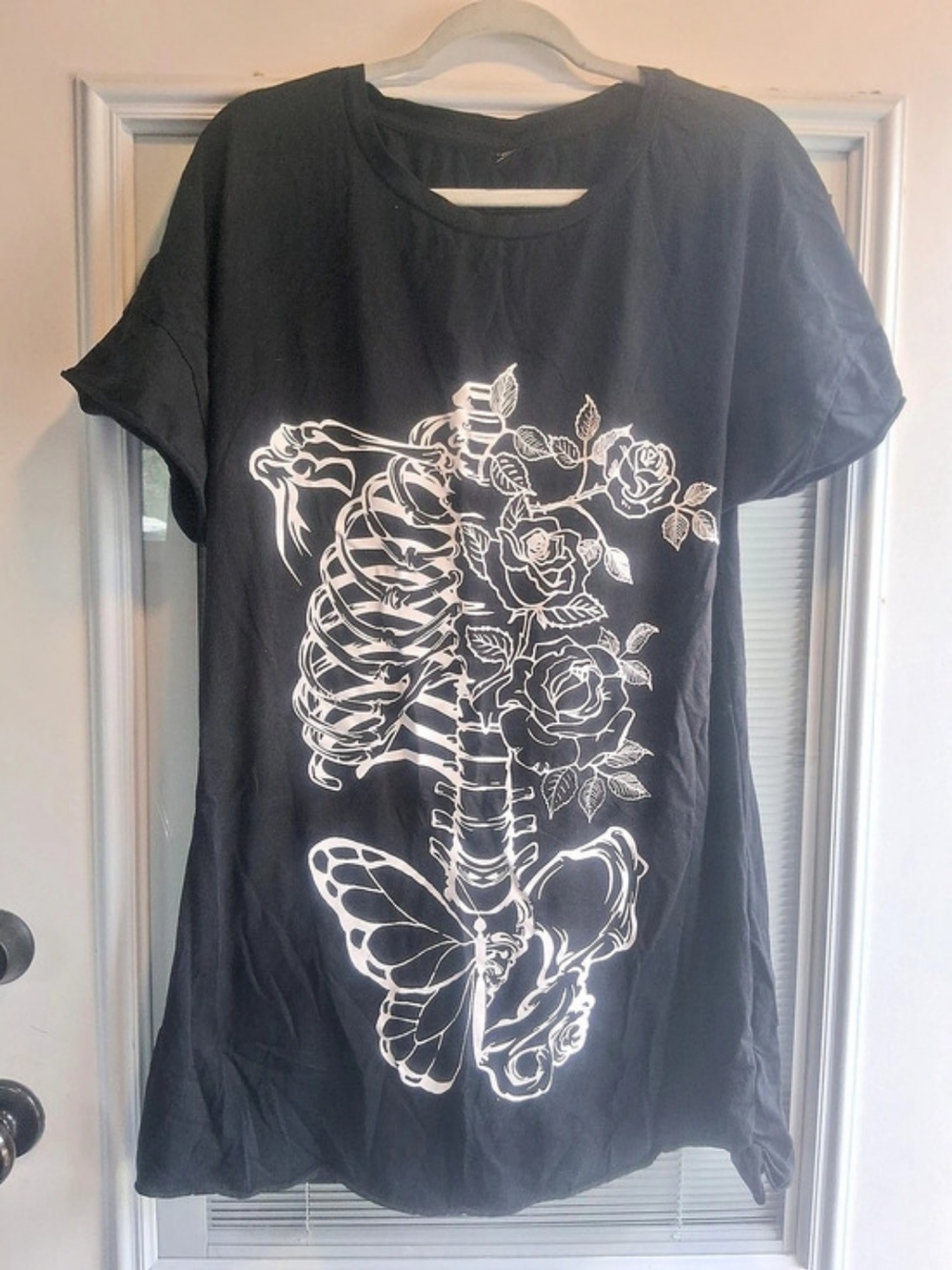SHEIN Curve Skeleton & Butterfly Print Tee Black & White 4XL